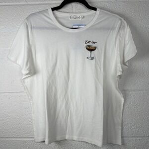 State of Mine Espresso Martini Baby Tee White Embroidered Cocktail Shirt NWT L